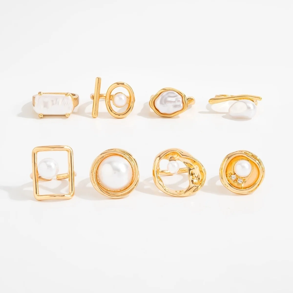 Vintage-Set mit unregelmäßigen, barocken, imitierten Perlen-Fingerringen für Damen und Herren, trendiger weißer, geometrischer Ring mit Emaille, Punk-Schmuck – Detail 14