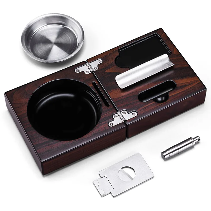 

Профессиональный набор аксессуаров для сигар — портативная пепельница с резаком, шипом и подставкой для сигар (готовый подарок)