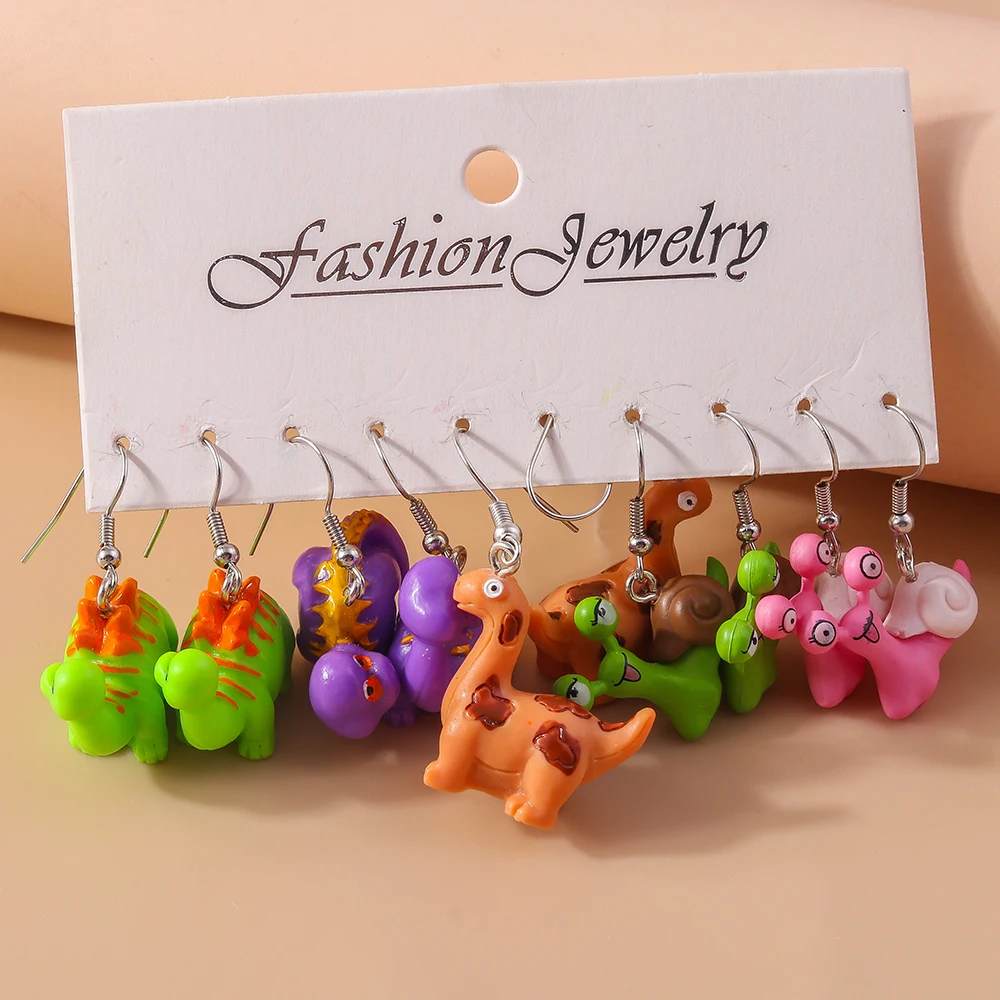 Aihua لطيف الكرتون ثلاثية الأبعاد الحلزون ديناصور أقراط Kawaii الحيوان أقراط قلادة للنساء الفتيات الاطفال هدايا عيد ميلاد مجوهرات