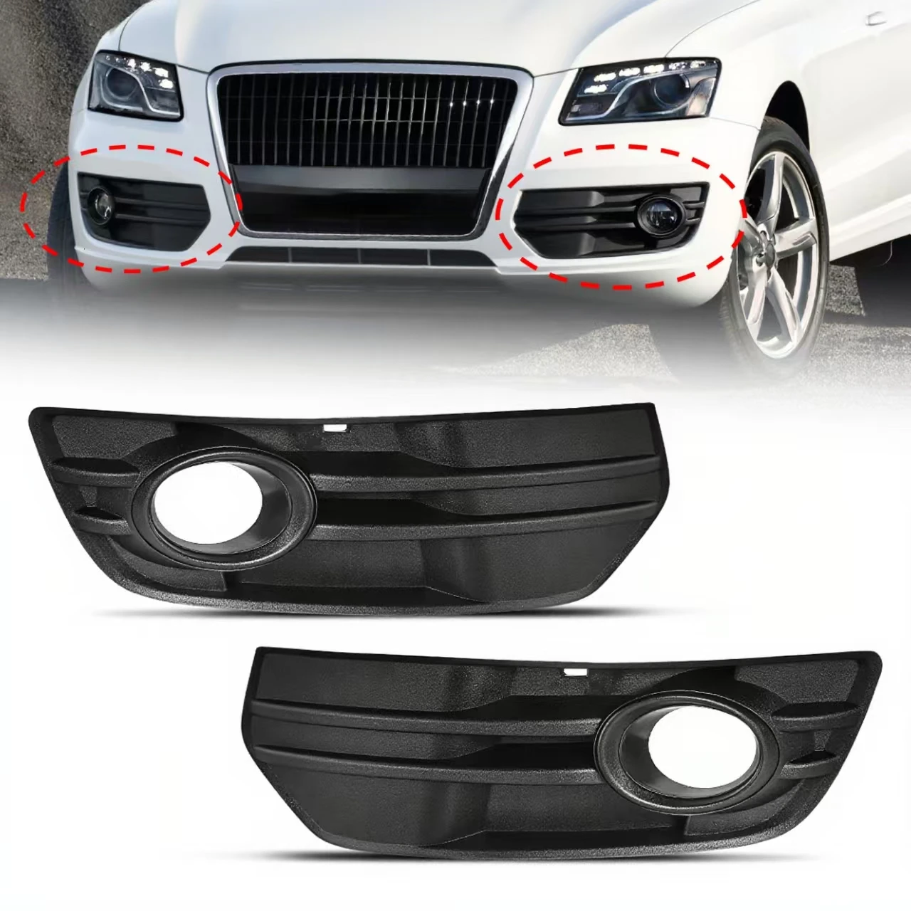 

Крышка переднего бампера для Audi Q5 2009 2010 2011 2012, противотуманная фара, черная шестигранная решетка, противотуманная фара, гоночная решетка 8R0807681A 8R0807682A