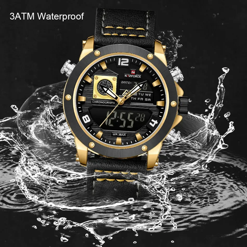 NAVIFORCE 2024 Dual Display Men\'s Watches Sport Military Wristwatch Quartz Watch for Men 3ATM Waterproof Clock Relogio Masculino