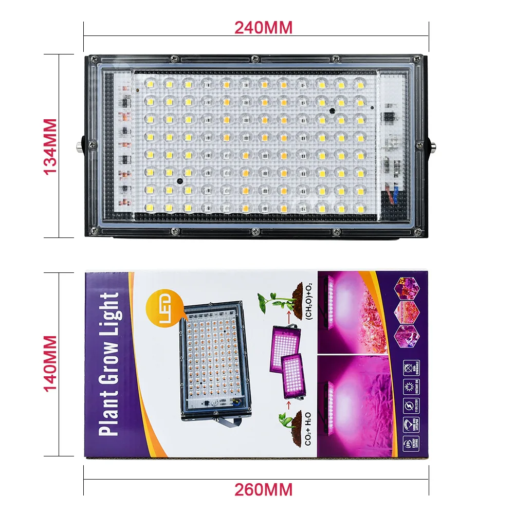 Lámpara de crecimiento de plantas de espectro completo, luz LED de 50W y 100W con soporte de trípode extensible para plantas de interior, invernadero, verduras y flores