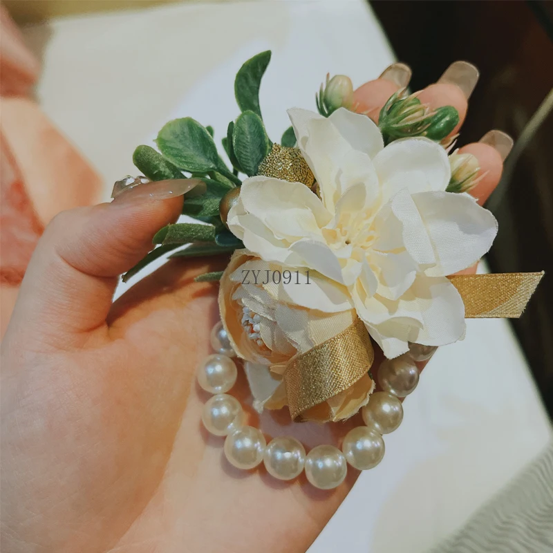 *الشمبانيا المعصم الصدار وصيفه الشرف العريس الأخوات أساور الشريط اليد الزهور الاصطناعية الزفاف العروة حفلة موسيقية اكسسوارات