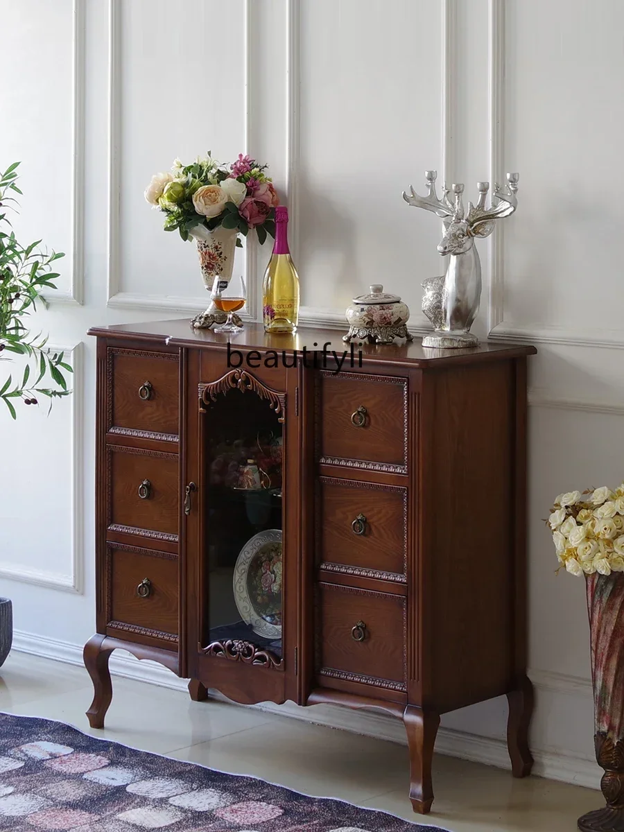 

45Solid Wood Sideboard Furniture Wine Cabinet Retro Porch Living Room Dining Room Tea Storage Chest of Drawers