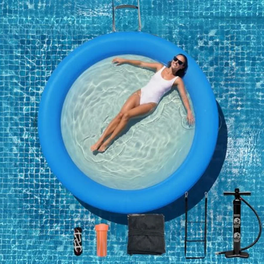 Water Hammock Inflatable Sunchill Float Ring for Ocean Lake Pool, Heavy Duty PVC Mesh Design, Blue, Extra Comfortable Stable Fl