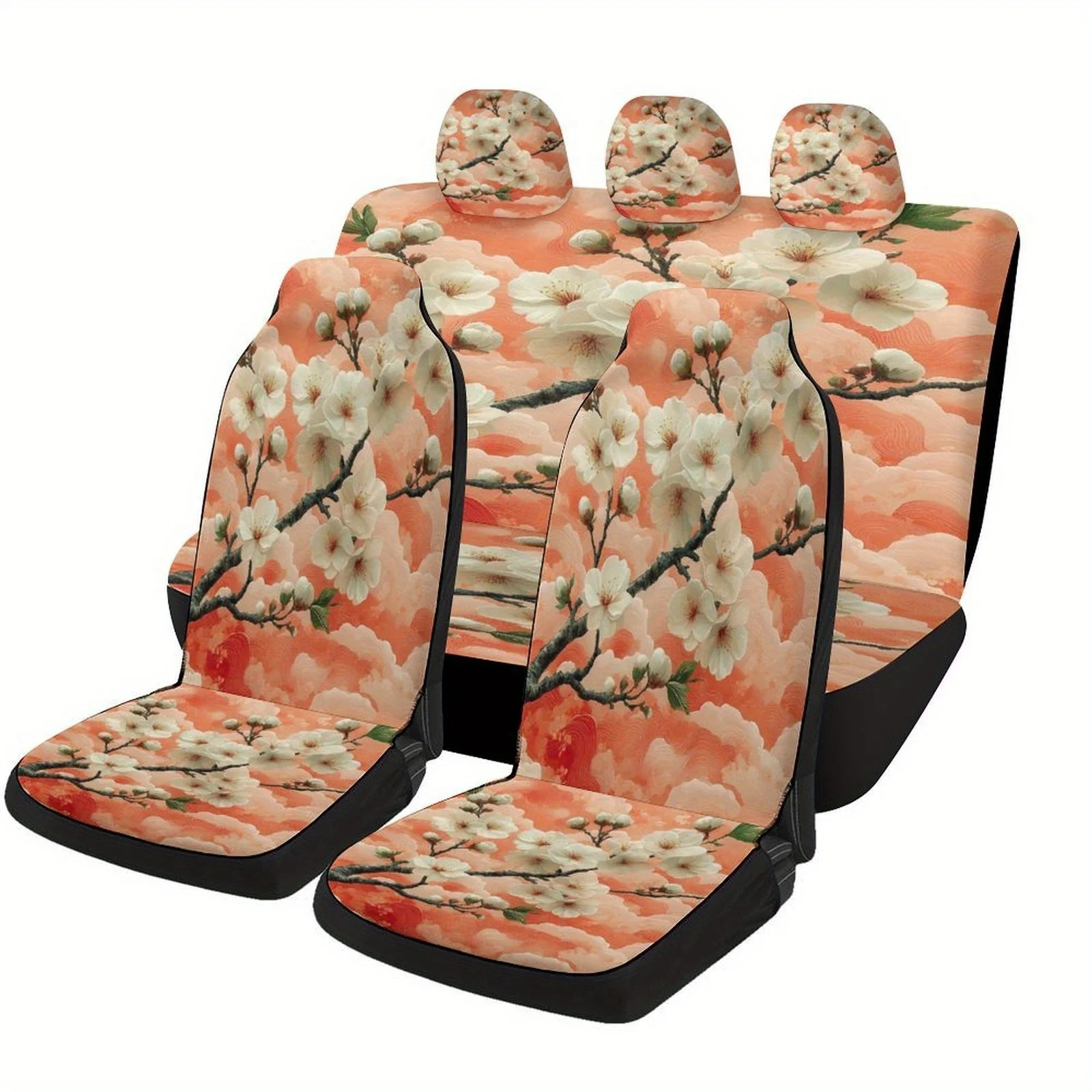 Car Seat Cover Set Featuring Floral Branch Art, Suitable For A Variety Of Vehicles. These High-Quality, Comfortable Protectors C