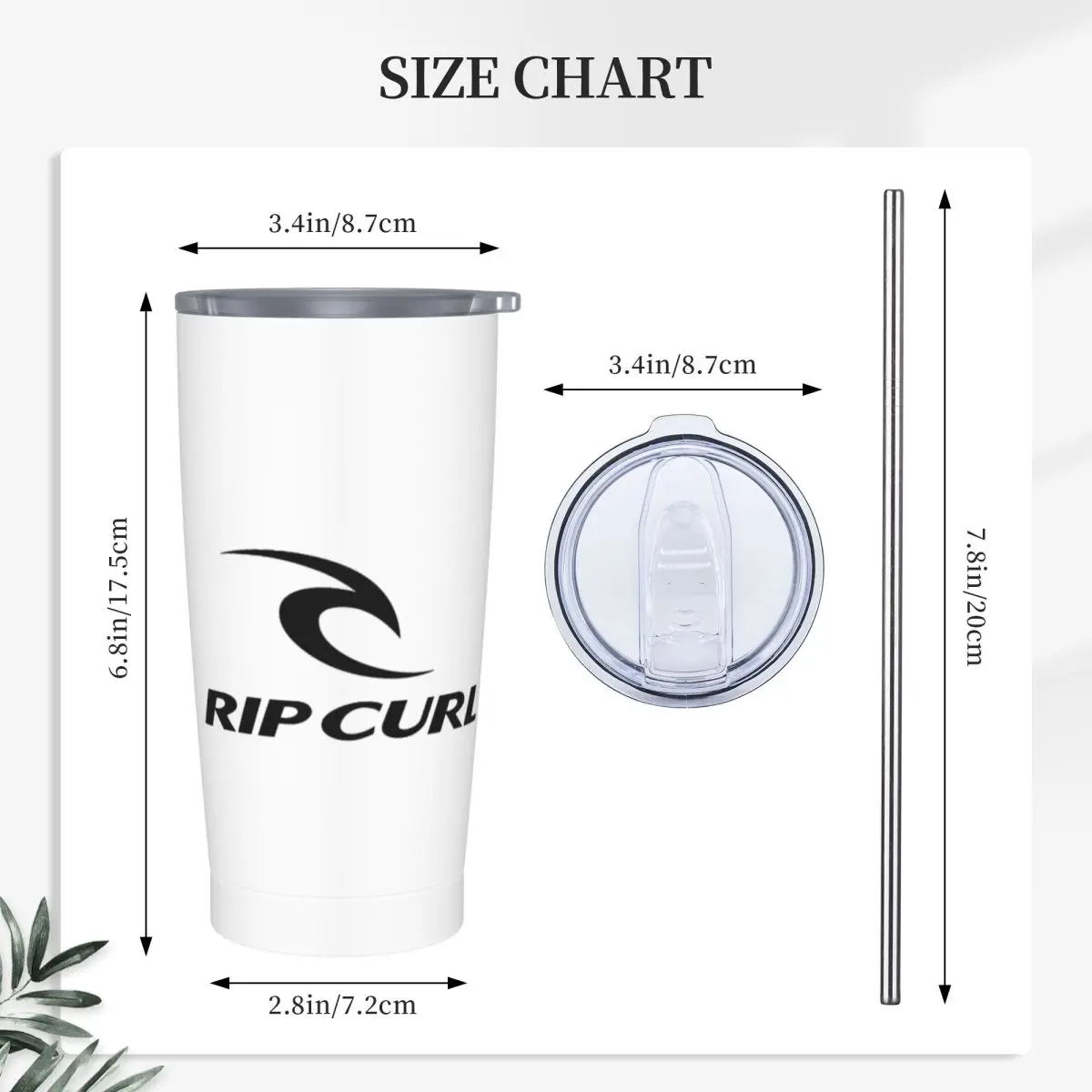 Rip Curl Logo Stainless Steel Tumbler Vacuum Insulated Mugs Thermal Cold Cups Straw With Lid 20oz