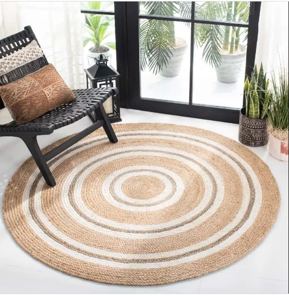 Rug 100% Natural Braided Jute Modern Handmade Carpet Reversible Decor Area Rug Bedroom Decor