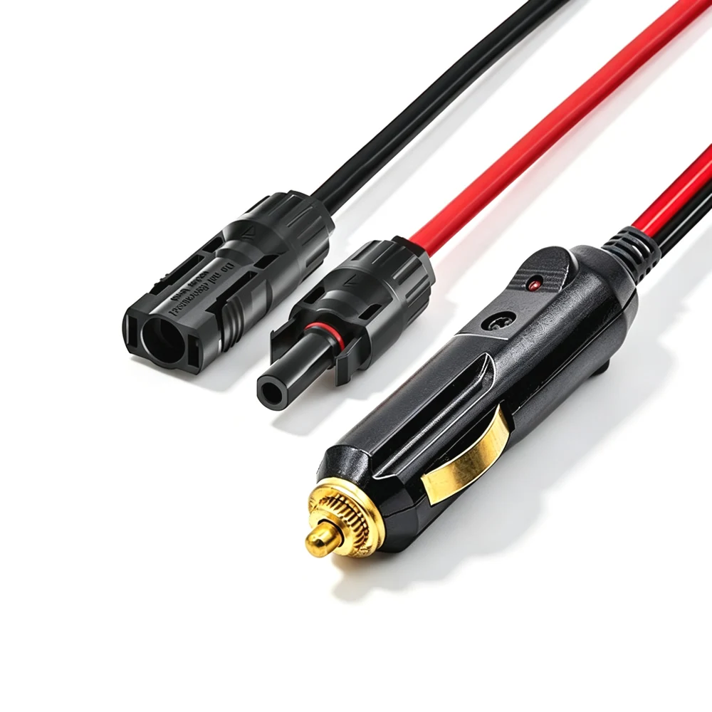 Solar Connector Cable, 12V-24V Car Cigarette Lighter Socket to Solar Panel Adapter Cord for Portable Power Station Generator