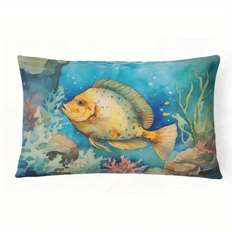 Watercolor Undersea Fish Lumbar Pillow Cover Suitable For Sofa Bedroom Car Pillow Cover Cushion Rectangular Back Cushion
