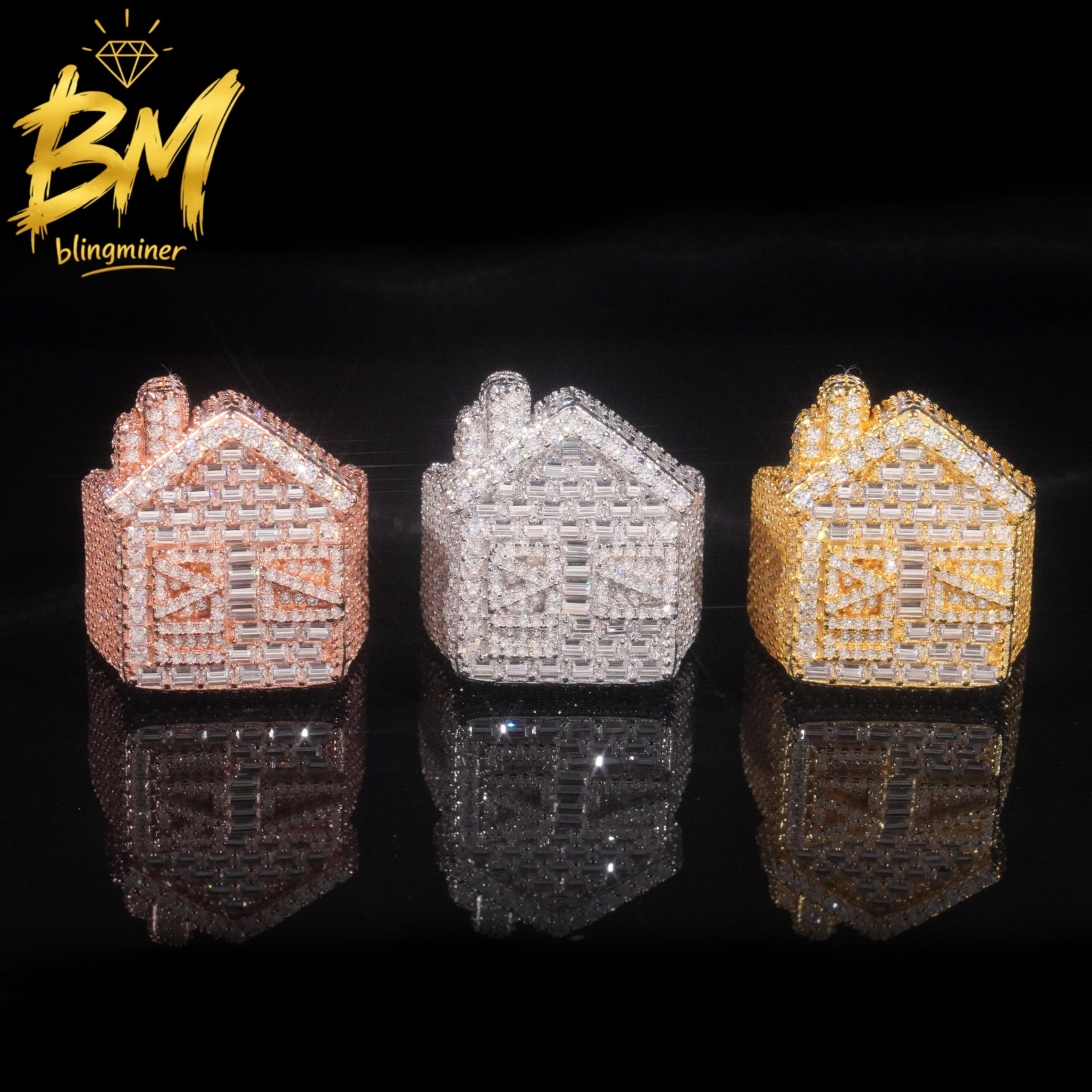 Blingminer House Style VVS Moissanite Rings For Men Women S925 Silver Finger Jewelry Pass Diamonds Tester GRA Free Shipping