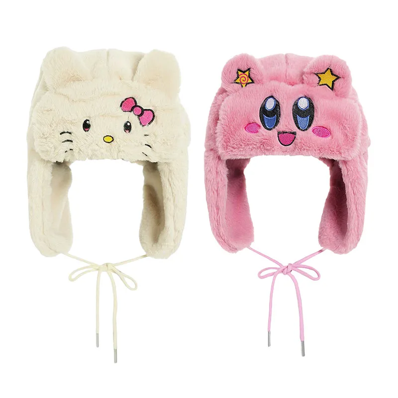 

Cute Cartoon Hellokittys Plush Hat Thickened Anime Kawaii Cold Hat Embroidered Outdoor Dome Warm Ear Protection for Girls