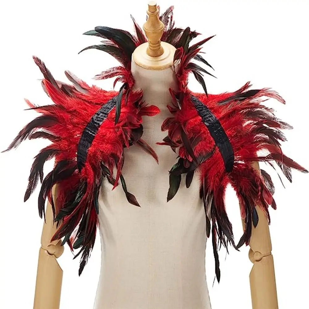 Capa de plumas naturales para mujer, disfraz de maléfica para Halloween, chal gótico con cordones, cuello encogimiento de hombros, moda