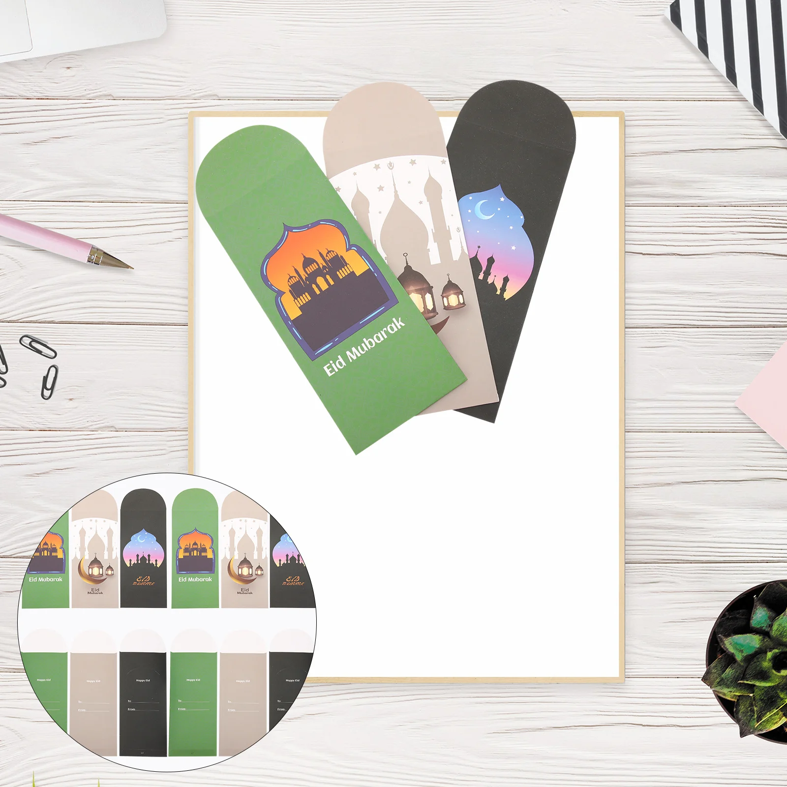 

18 Piece Eid Money Envelopes Luxury Paper Greeting Cards for Ramadan Blessings Holiday Party Bag Filler Islamic Decoration Gift