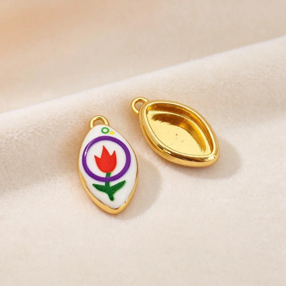 4 Pcs Pendants Brass Enamel Eye Shape Charms Color Circle Flower Pattern Diy Jewelry Necklace Bracelet Accessories for Women Men