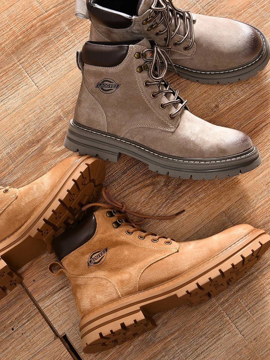 

Mens Outdoor round Toe Boots Wear-Resistant Pig Eight Leather Anti-Slip Laces Rubber Outsole Comfortable Winter Boots