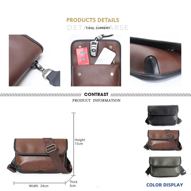 Soft Pu Leather Men\'s Crossbody Bag Vintage Square Messenger Bag Fashion Shoulder Bag For Men Chest Bag Casual Shoulder Bag