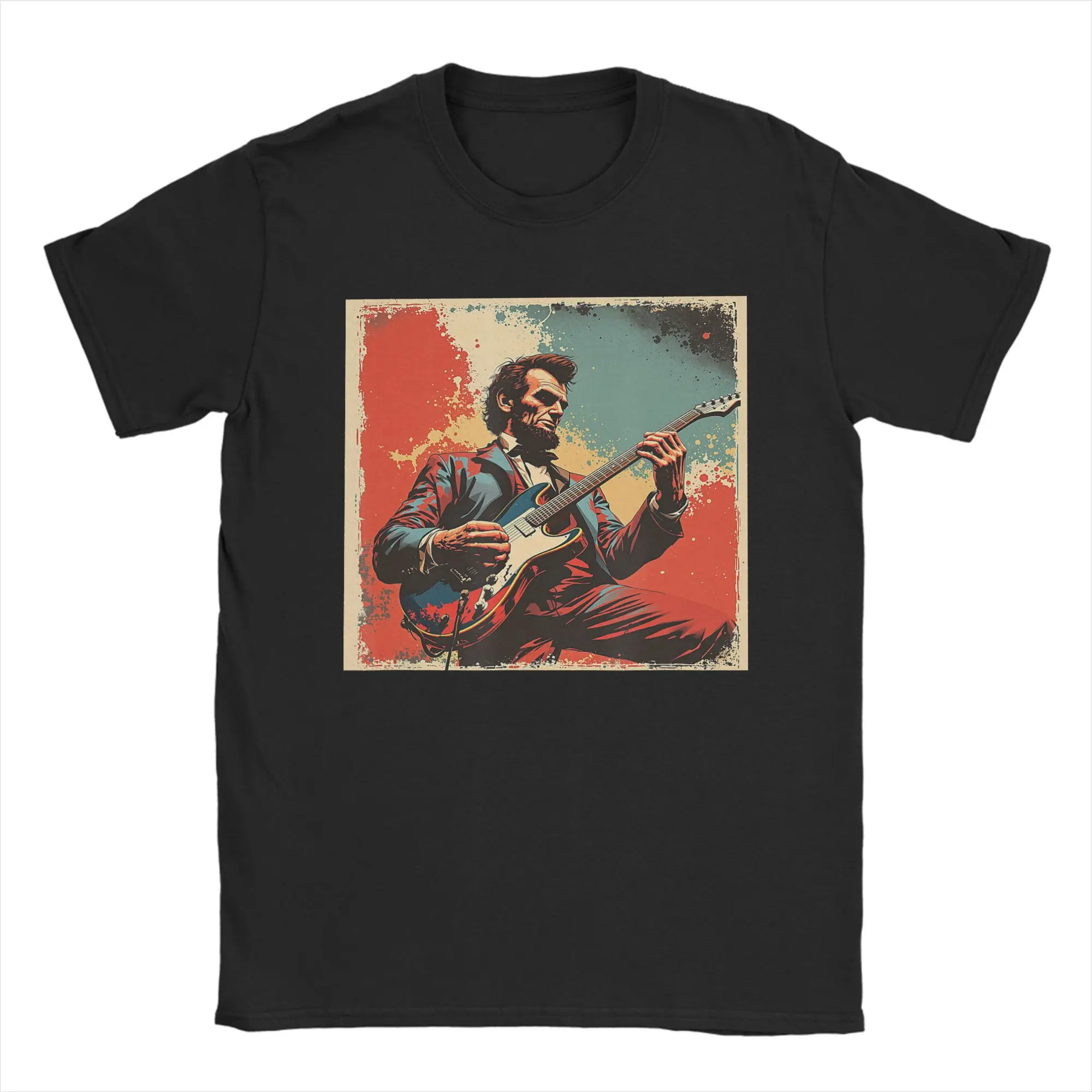 President Abraham Lincoln Abe Lincoln Playing Guitar Men's T Shirts  Humor Tee Shirt Short Sleeve T-Shirts Cotton Gift Idea Tops