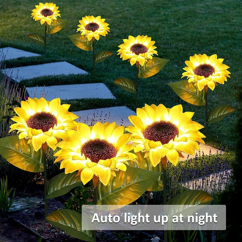 2 stücke Solar Led Sunflower Garten Licht Im Freien Rasen Landschaft Wasserdicht Weihnachten Lichter Für Für Hof Gemüse Patch Decor