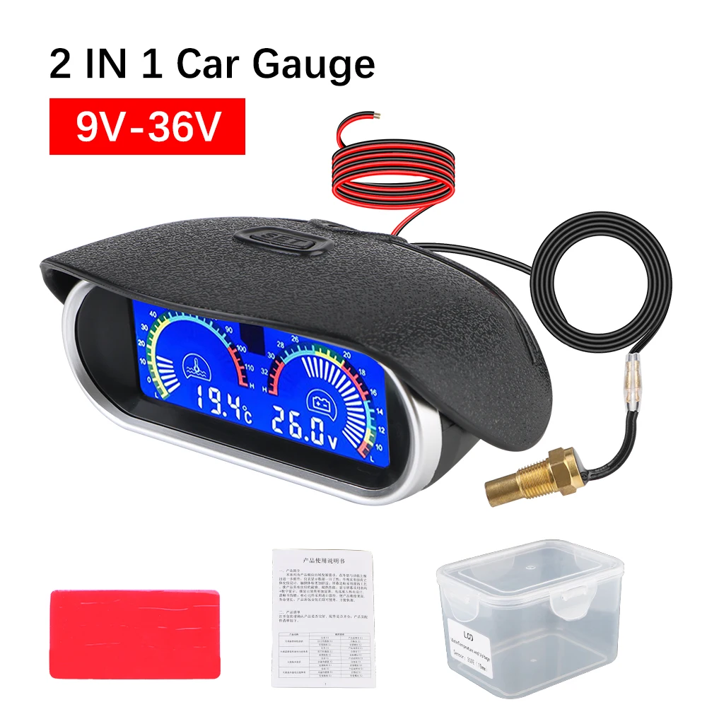 9V-36V Autp Instrumentation ​10mm M10 Temperature Sensor Car Voltage Meter Universal Digital 2 In 1 Water Temp Meter