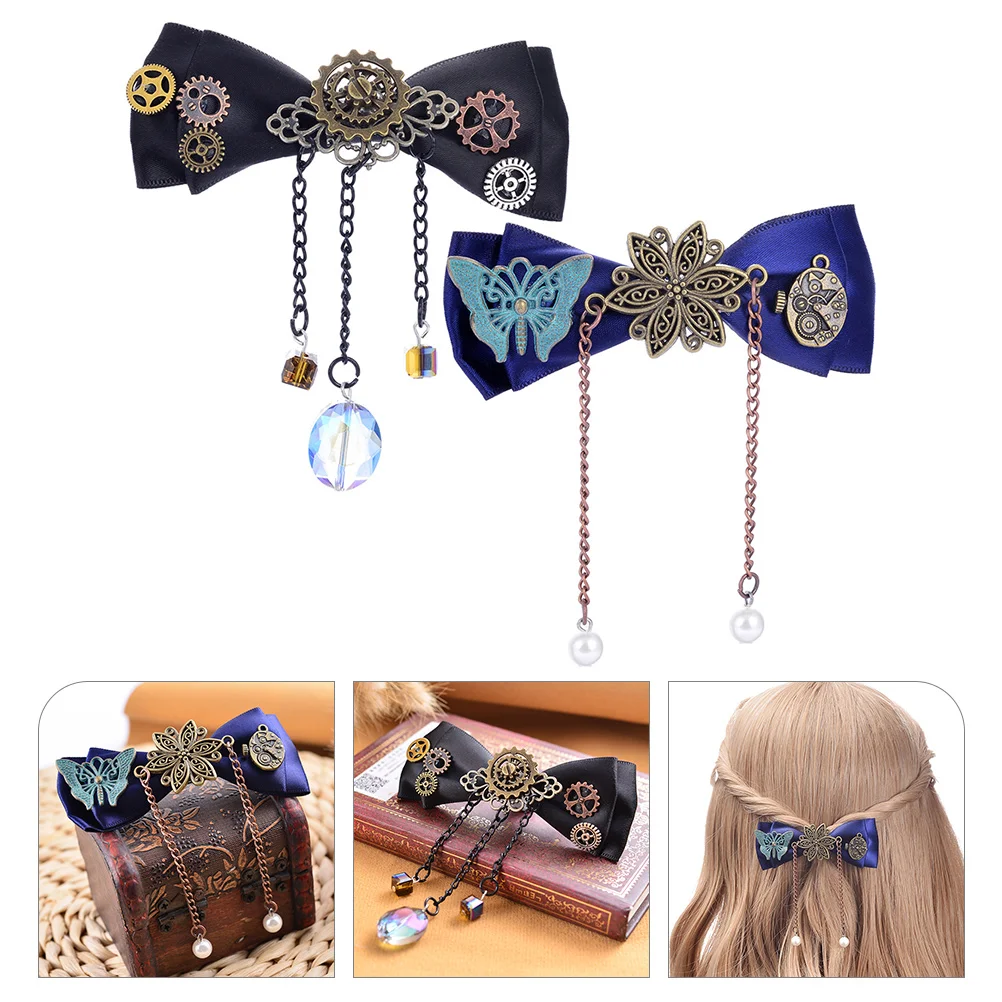 

2pcs Gear Hairpin Pcs Vintage Zinc Decorative Hair Clips Alloy Clips for Women Bow Barrettes Gothic Accessories Hair Slides