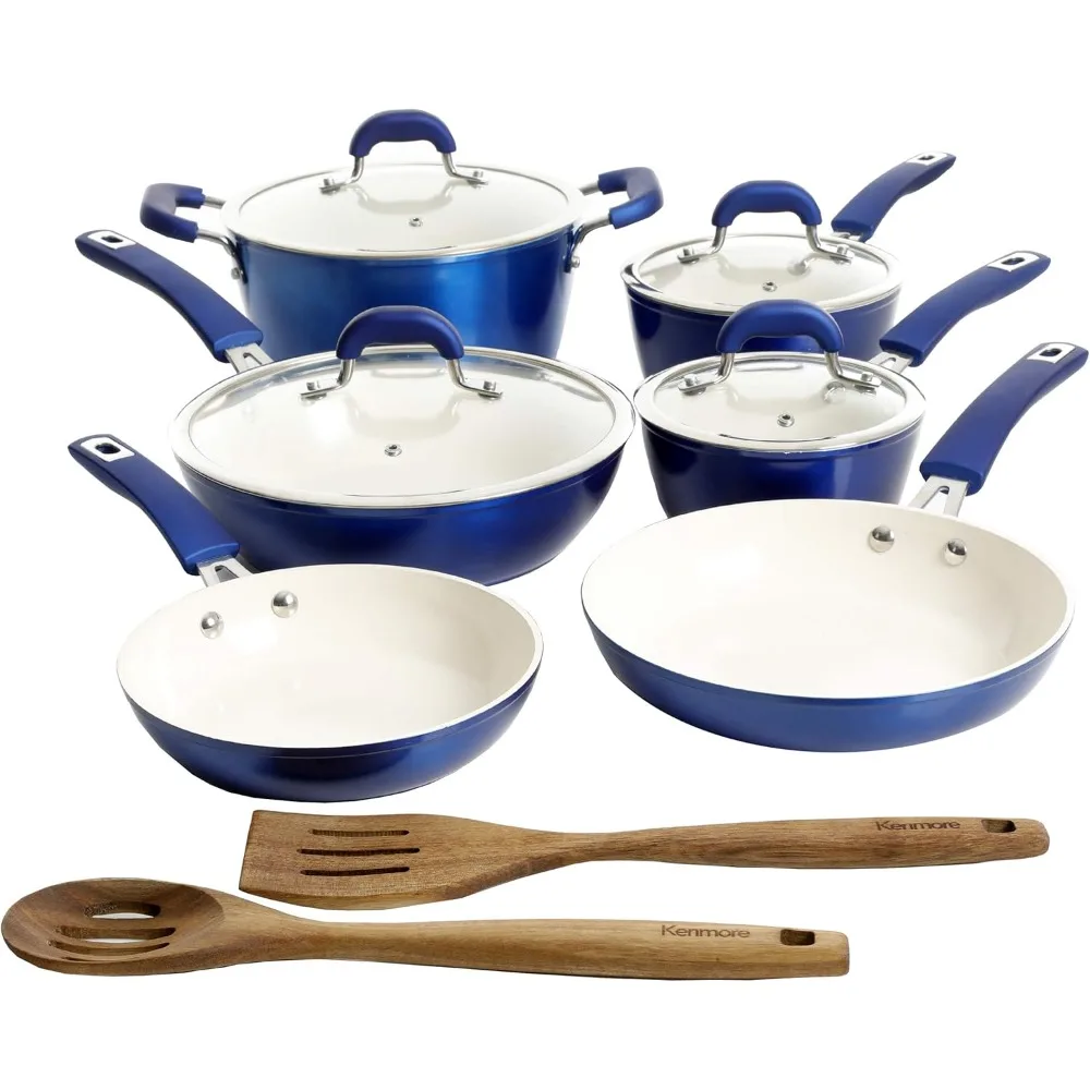 

Arlington Nonstick Ceramic Coated Forged Aluminum Induction Cookware with Bakelite Handles, 12-Piece Set, Metallic Blue