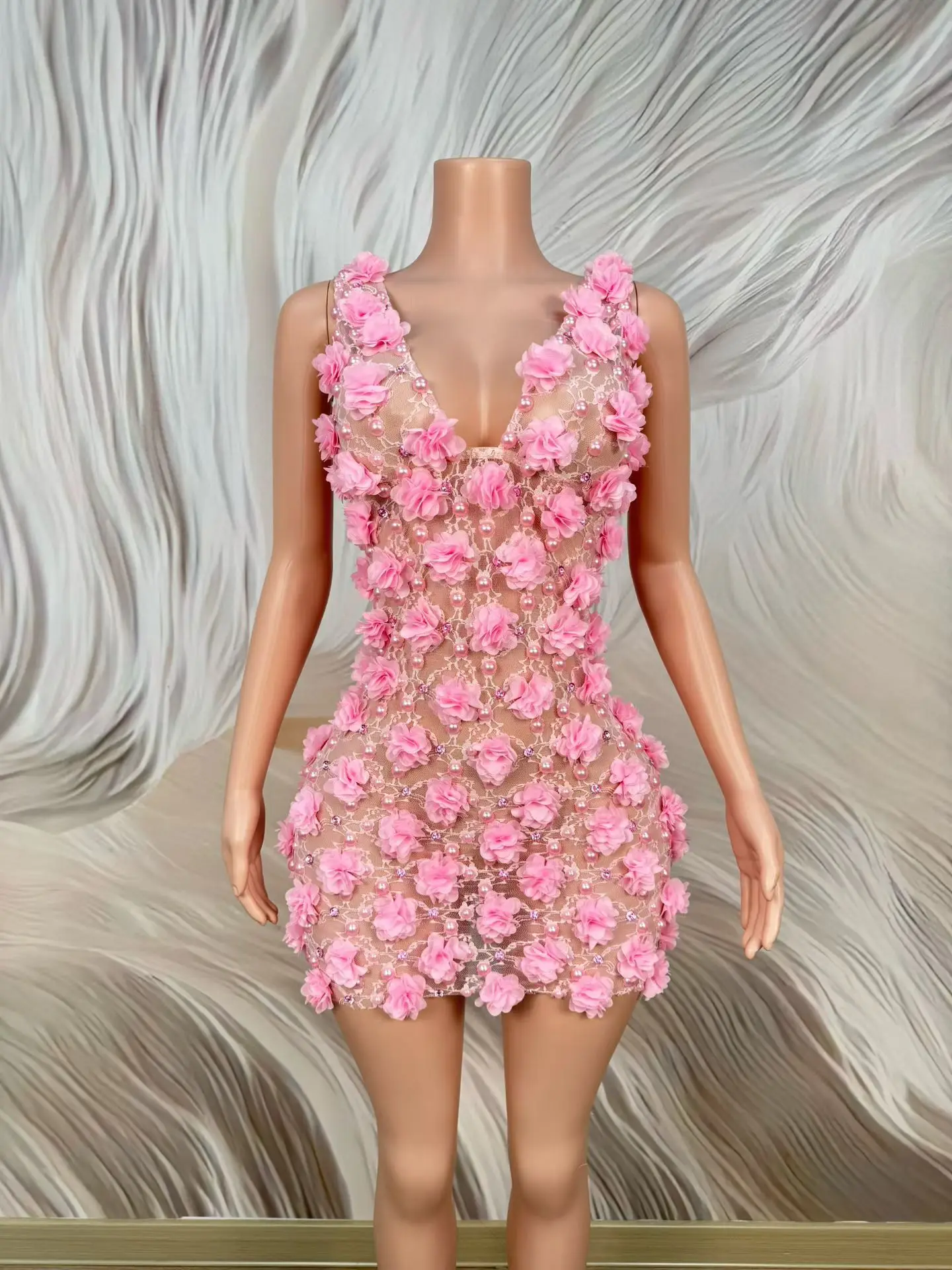 Fenhuaduo Elegant Women Prom Gowns Pink Flower V-neck Strap Dress Birthday Cocktail Princess Dress Sharon Said Evening Dress