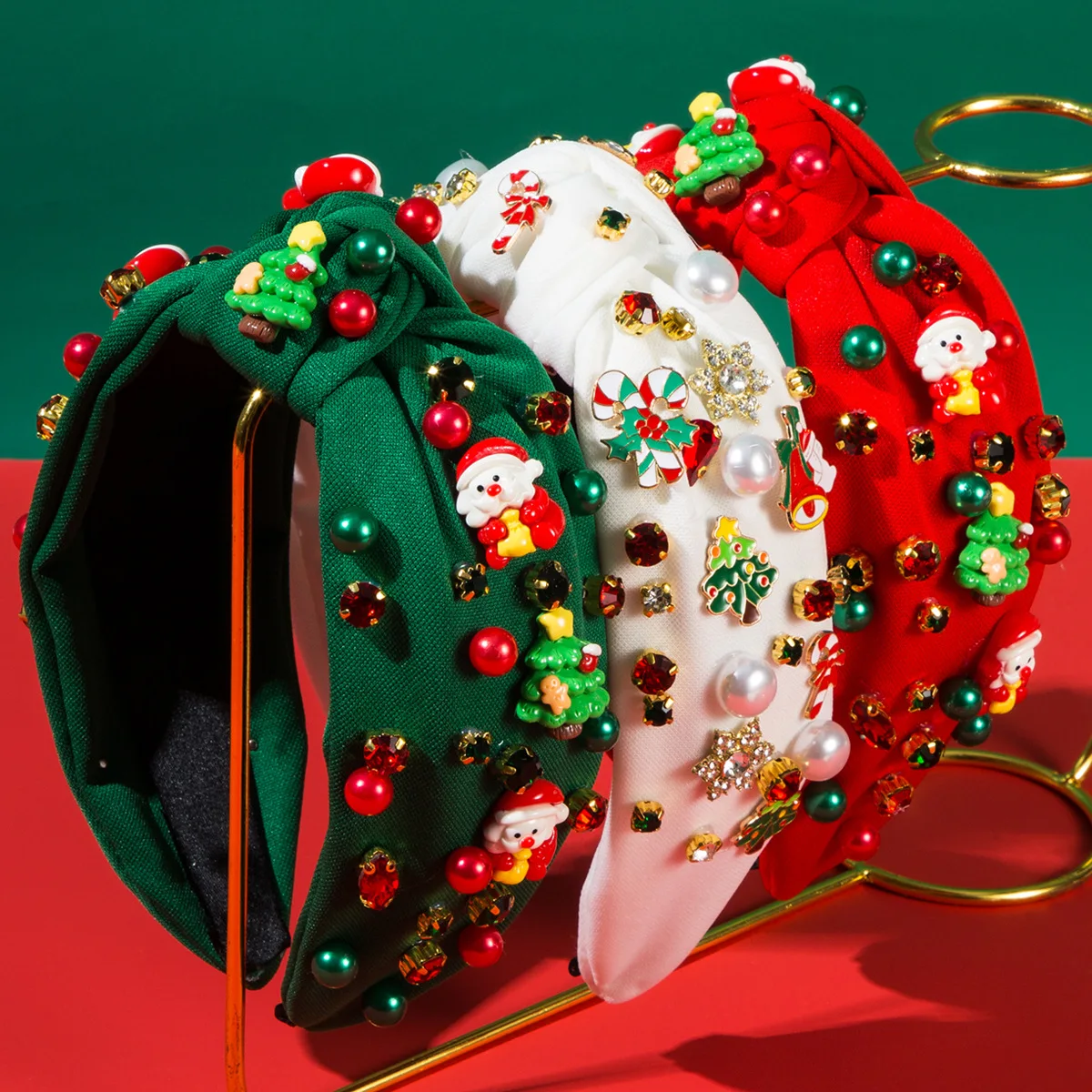 

European and American Christmas Pearl Inlaid Santa Claus Headband Trendy Holiday Hair Accessories