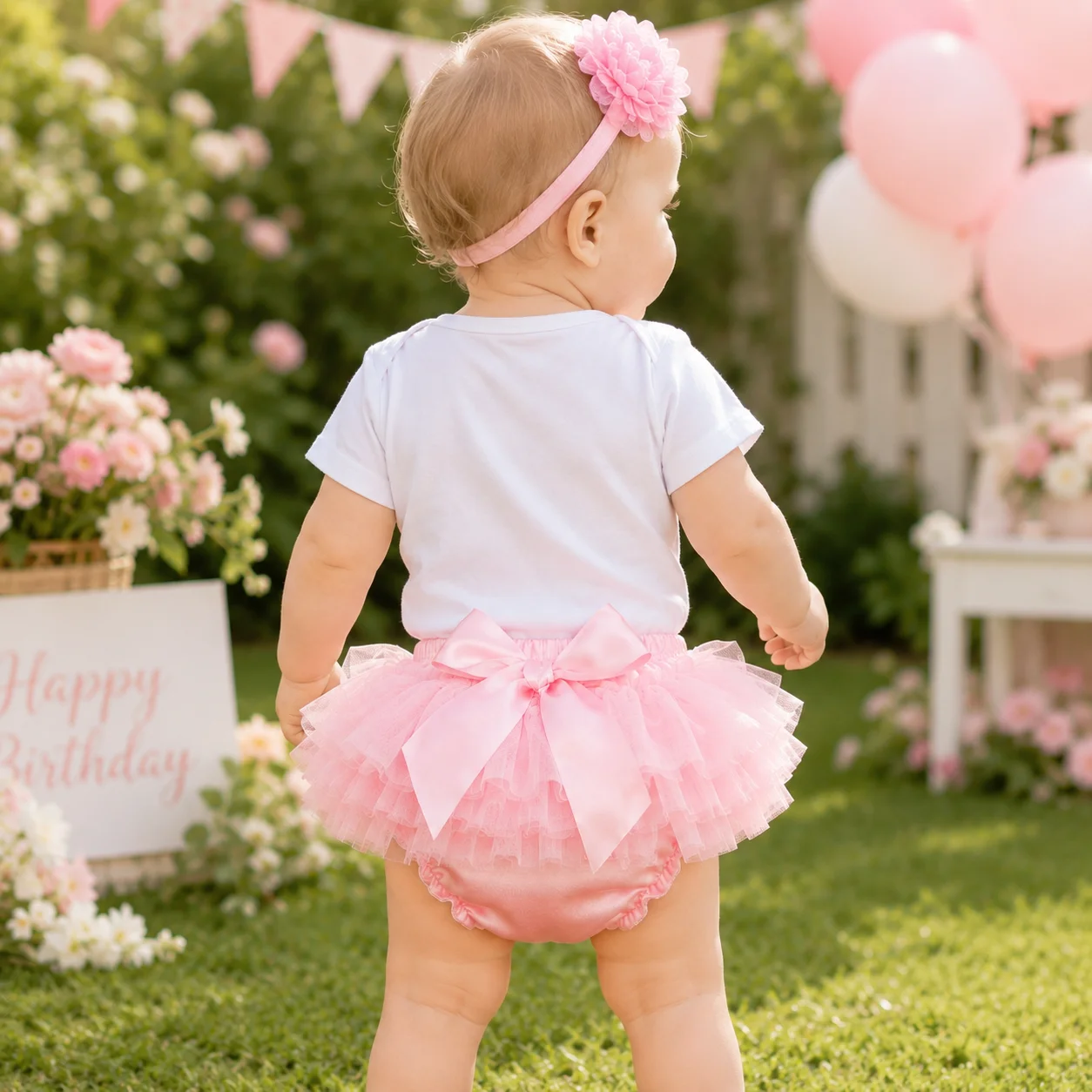 Baby Girl 1st Birthday Outfit 3Pcs Set Birthday Girl Cake Print Romper Pink Tutu Skirt Flower Headband Toddler First Birthday Pa
