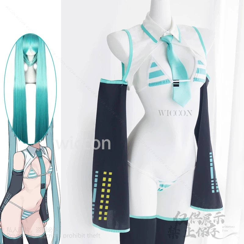 

Anime Game Project Sekai Colorful Stage Feat Mikuuu Sexy Cosplay Woman Swimmingwear Skirt Halloween Party Green Wigs Jumpsuit