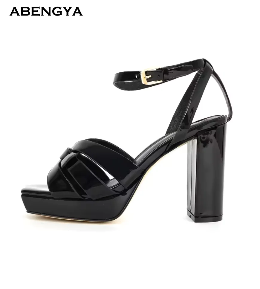 Summer Sexy Weave Leather High Heel Sandals Women Open Toe Ankle Strap Platform Dress Shoes Designer Fashion Party Banquet Shoes