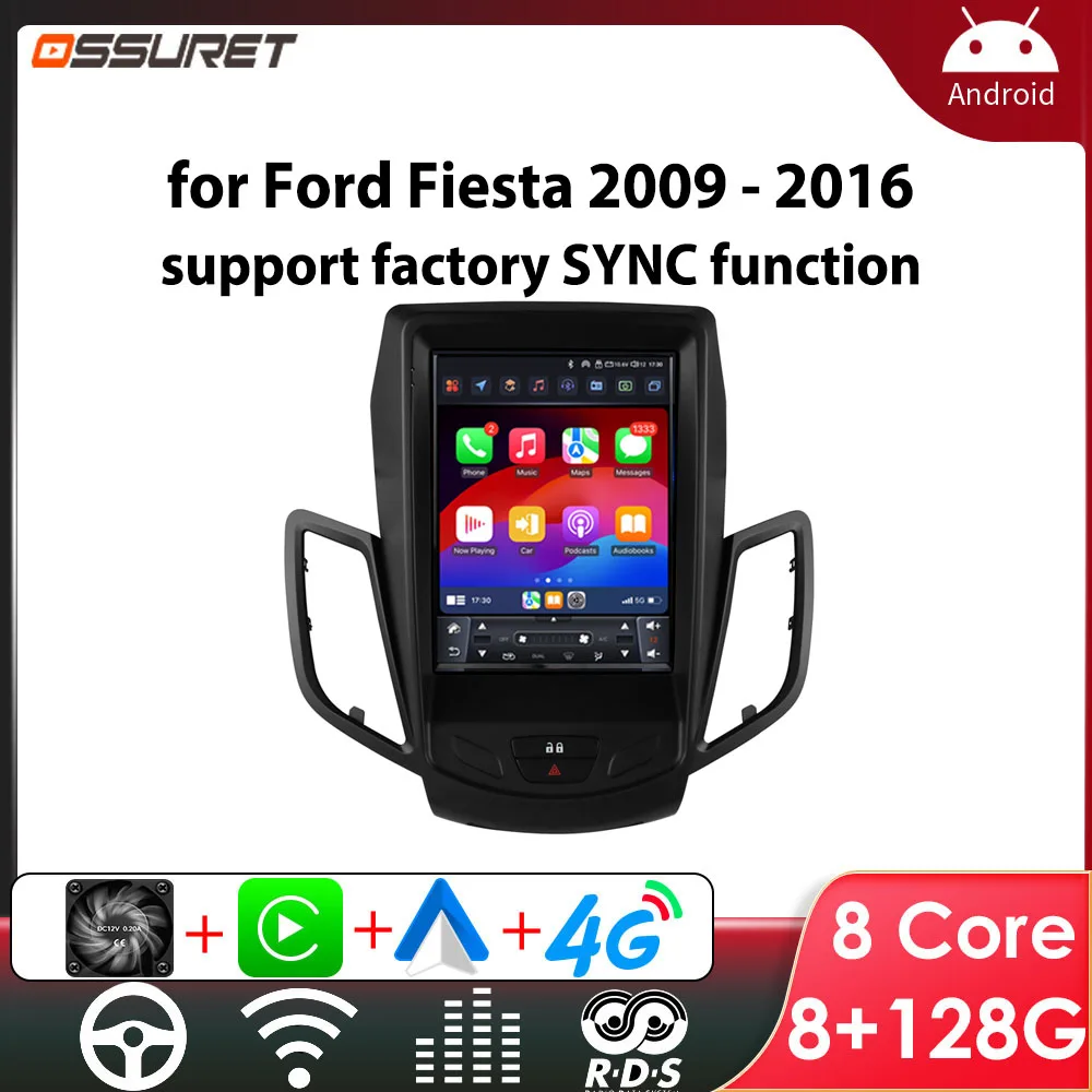 Autoradio Android pour Ford Fiesta 2009-2017 multimédia Intelligent stéréo sans fil Carplay Autoradio 4G WIFI GPS écran 9.7 pouces