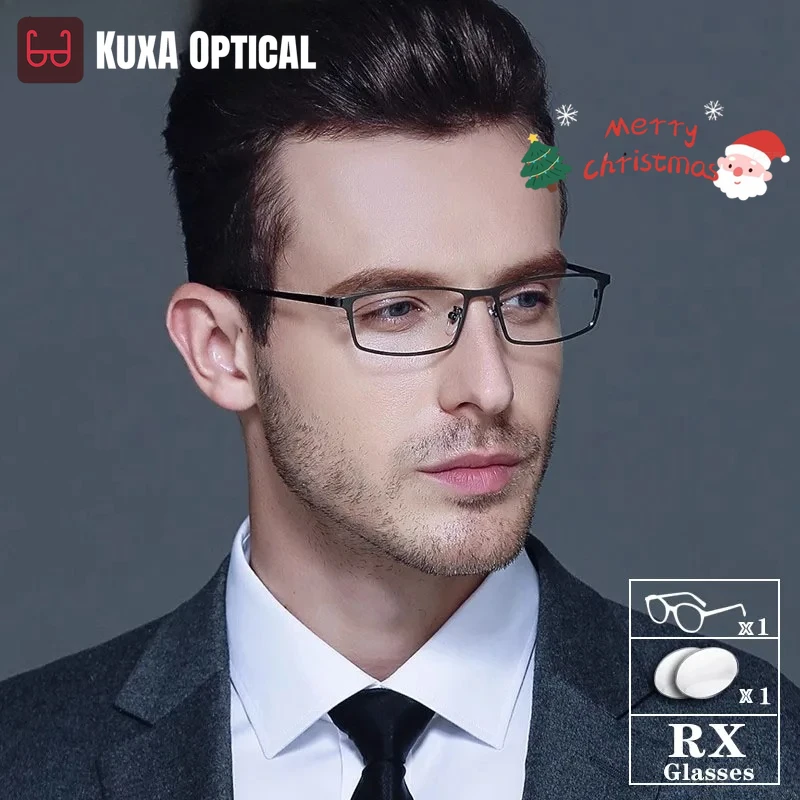 

KUXA деловые очки по рецепту, титановые очки, прозрачные линзы для близорукости, оптические очки для дальнозоркости, анти-синий свет для чтения