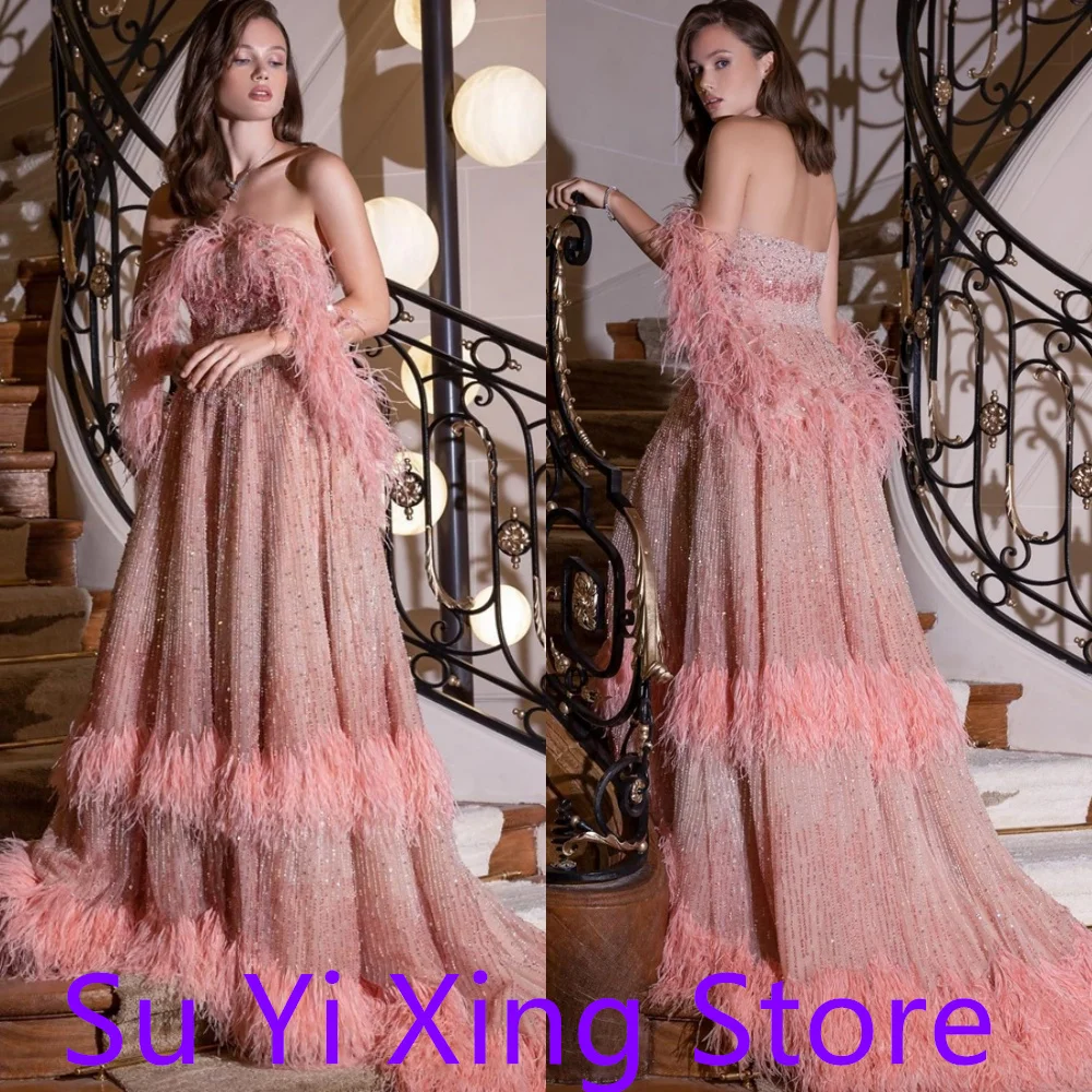 تخصيص رائعة الوردي الشيفون فساتين المشاهير حساسة حمالة شرابة شال المتدرج عارية الذراعين مخصص رداء دي سواريه