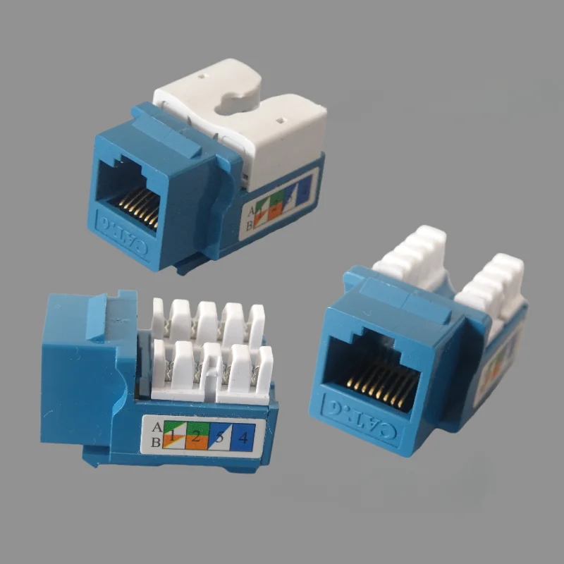 5-piece CAT6 RJ45 110 wired trapezoidal distortion network Ethernet jack Cat-6 perforated trapezoidal jack connector white blue