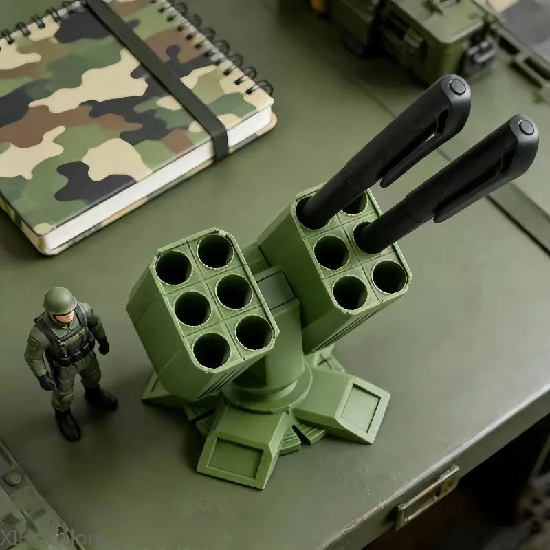 Anti Aircraft Gun Pen Holder Desk Organizer 12 Pens Capacity Brushed Missile Launcher Design Office Military Decor Gift