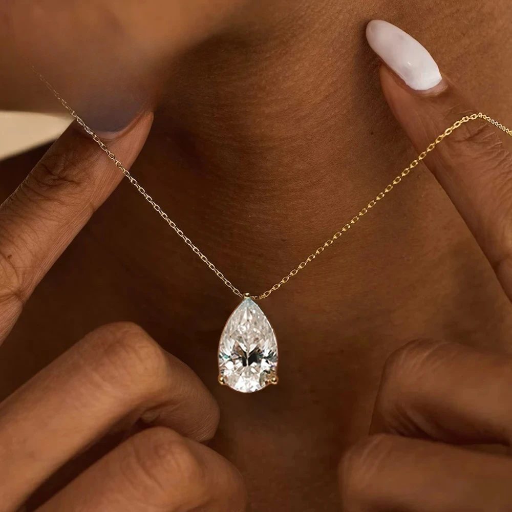 

Колье-подвеска с муассанитом в форме капли 1-4 карата с сертификатом, серебро S925, солитер, грушевидная огранка, лабораторный бриллиант, цепочка для женщин