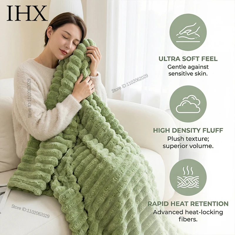 IHX Solid Color Imitation Rabbit Plush Milk Plush Thickened Thermal Leisure Home Blanket Office Nap Blanket, Custom Blanket Size