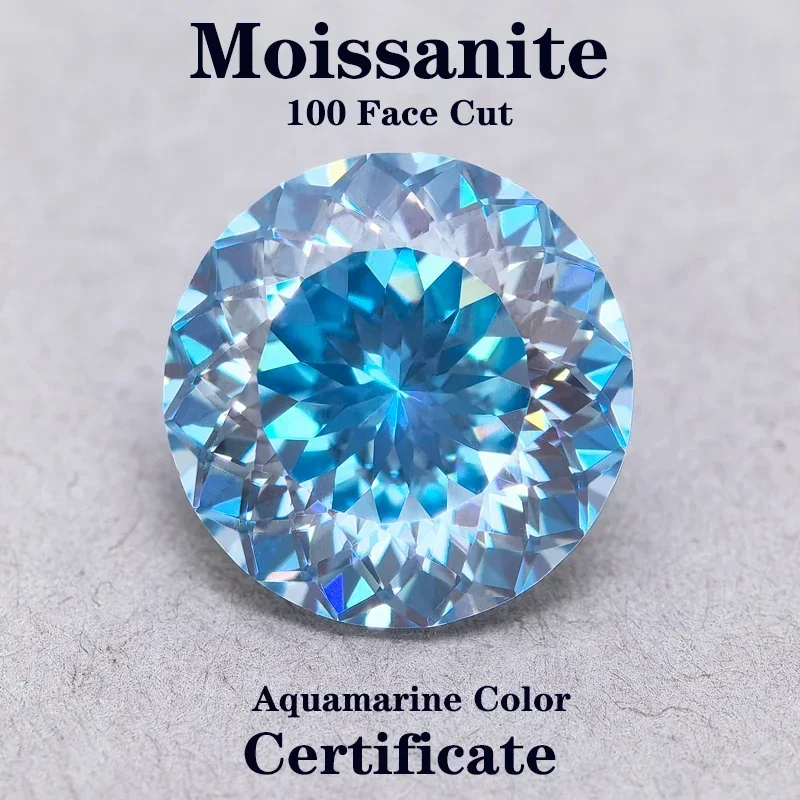 

Moissanite Stone 100 Faceted Cut Aquamarine Color DIY Charms Shiny Ring Necklace Earrings Main Materials with Certificate