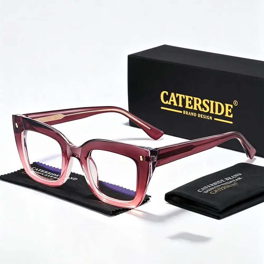 CATERSIDE Modische Damen-Katzenaugen-Brille mit Flachglas, Tr-90, Quadratischer Dicker Rahmen, Blaulichtfilter-Brille für Büro und Freizeit – Detail 11