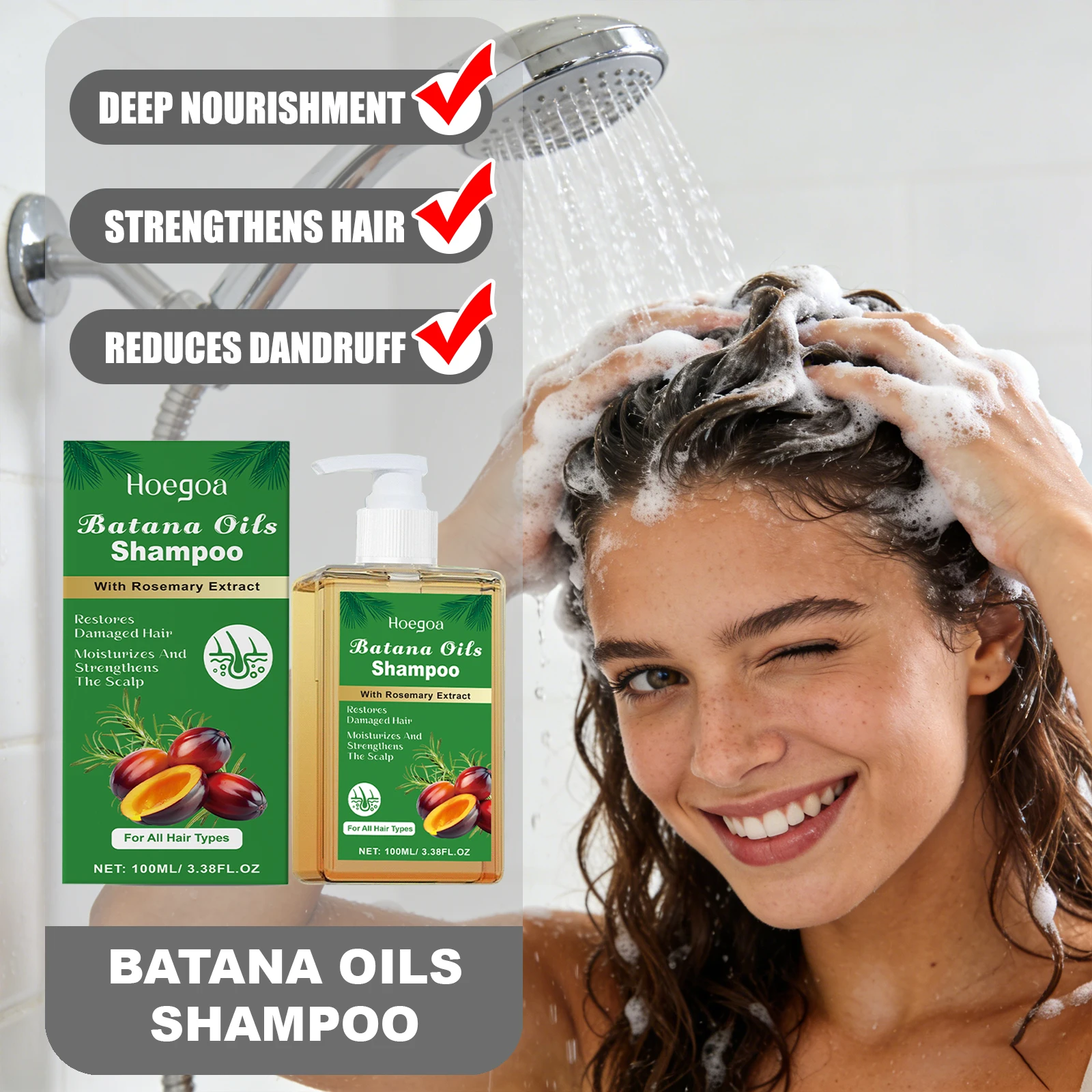 HOEGOA Batana Oils Shampoo All-Round Scalp Care Keep Healthy Luster Promotes Hair Growth Prevents Hair Loss