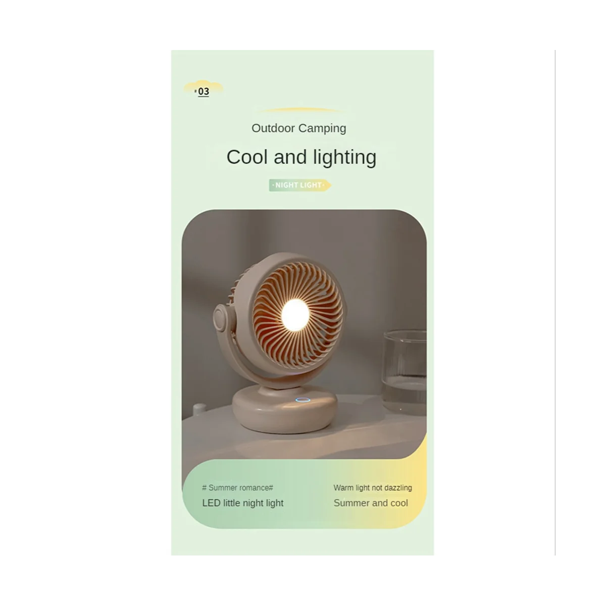 ไฟกลางคืน kipas angin Portable อเนกประสงค์สำหรับตั้งแคมป์ในสำนักงานบ้านสามารถแขวนได้ด้วยพัดลม USB สามสปีดสีขาว