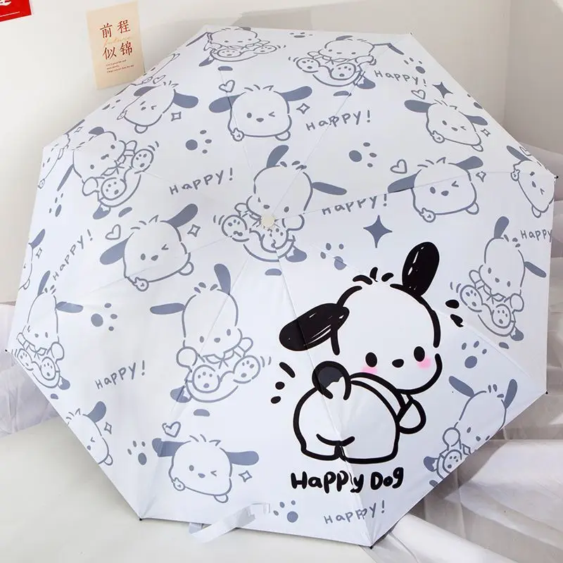 Pompompurin Automatische Paraplu Kawaii Sanrio Anime Kuromi Pochacco Vrouwelijke Zonnige Mooie Regenachtige Zonnescherm Vinyl Zonnescherm Kind Cadeau