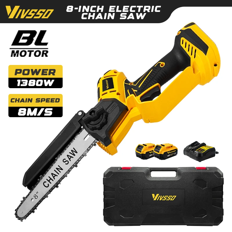

VIVSSO 8Inch Brushless Electric Saw Garden Wood Logging Chainsaw Portable Cordless Power Tool for Dewalt 20V Battery Pins