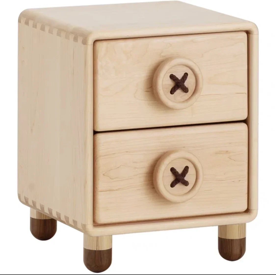 Button bedside solid wood storage cabinet, drawer storage, modern simple bedroom, multi-functional bedside cabinet