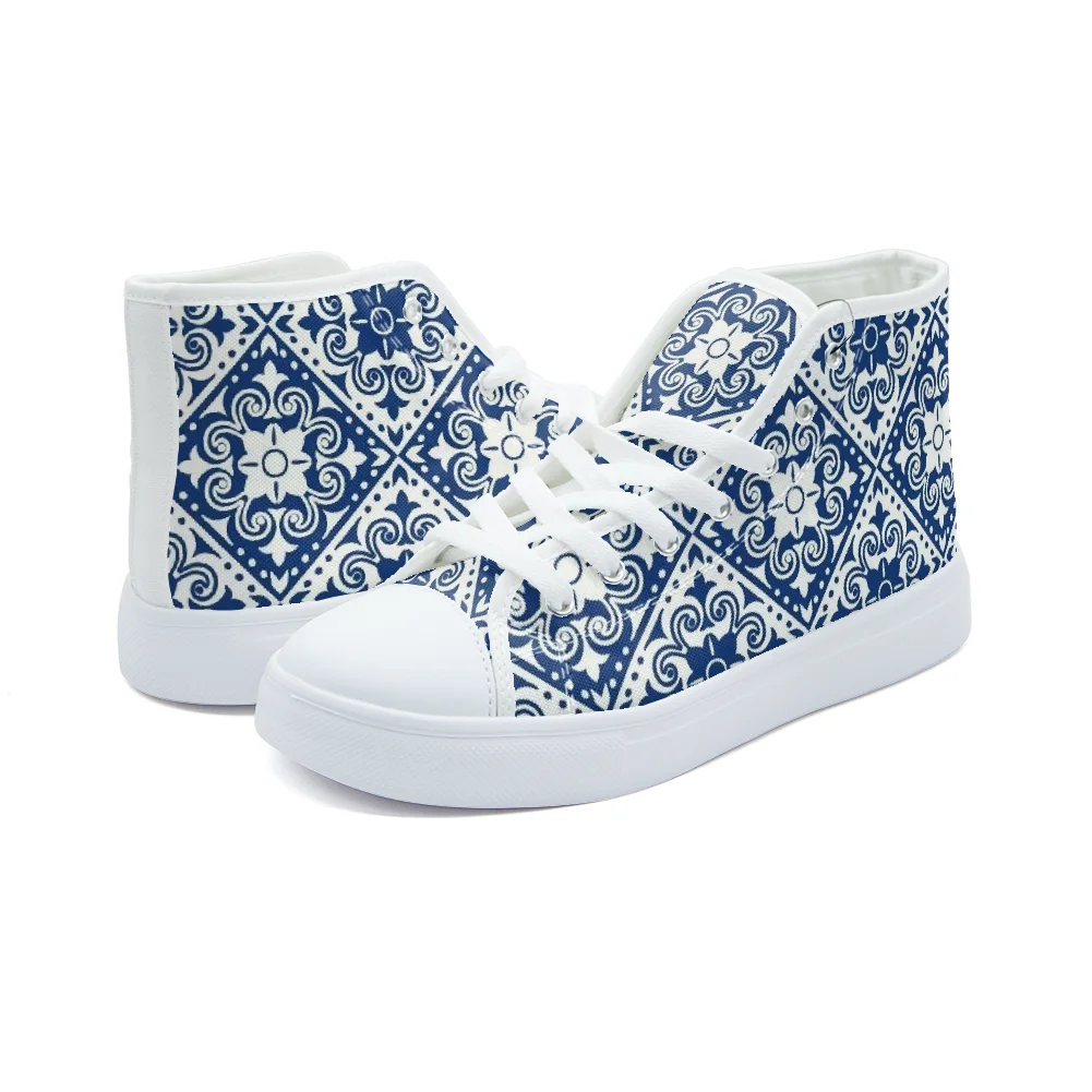 

Classic Delft Blue Pattern High-Top Canvas Shoes High-Quality Casual Sports Shoes and Fashion Shoes