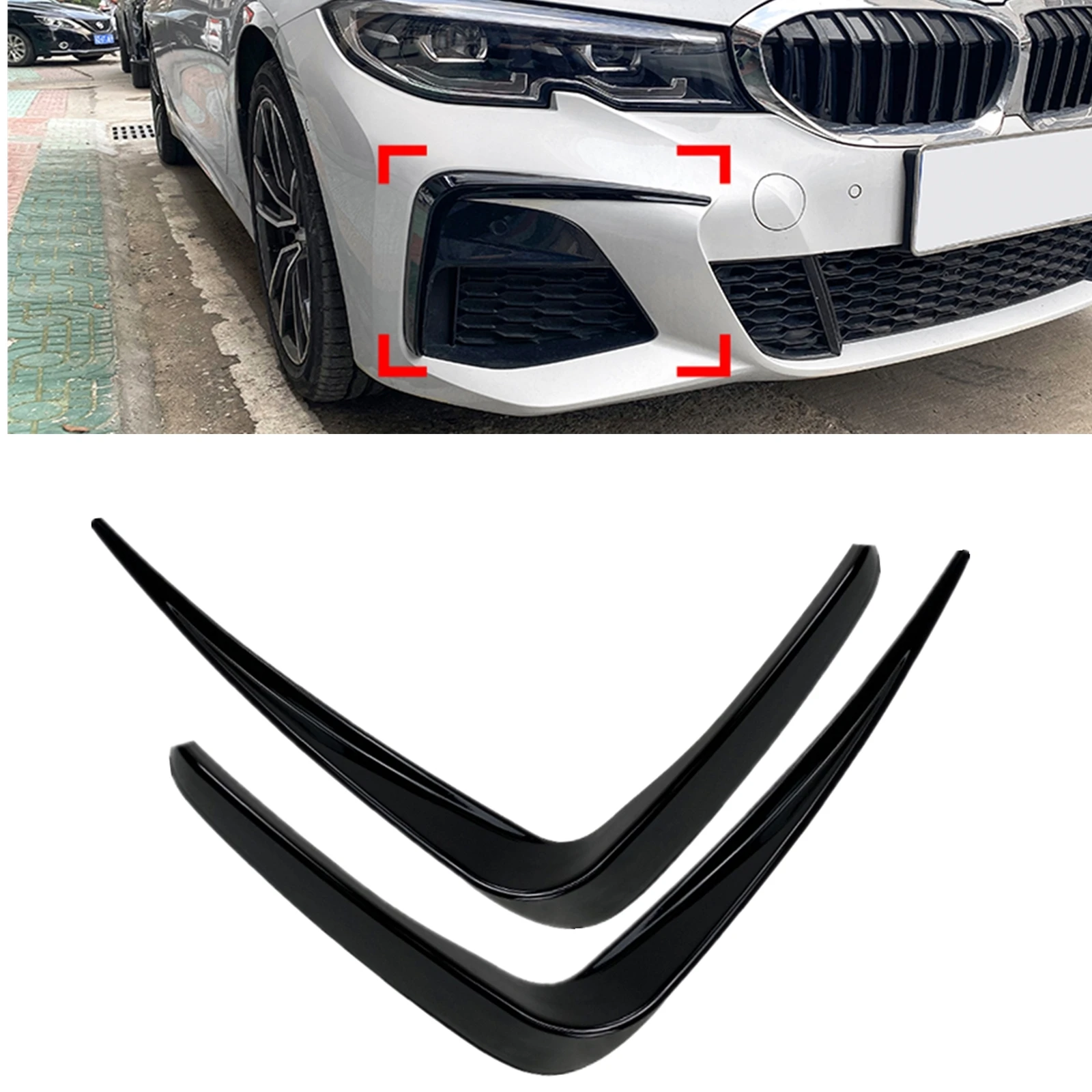 

For BMW 3 Series G20 G21 G28 M Sport 2019-2022 320i 325i Front Bumper Side Spoiler Trim Intake Hood Cover Air Vent Splitter Kit