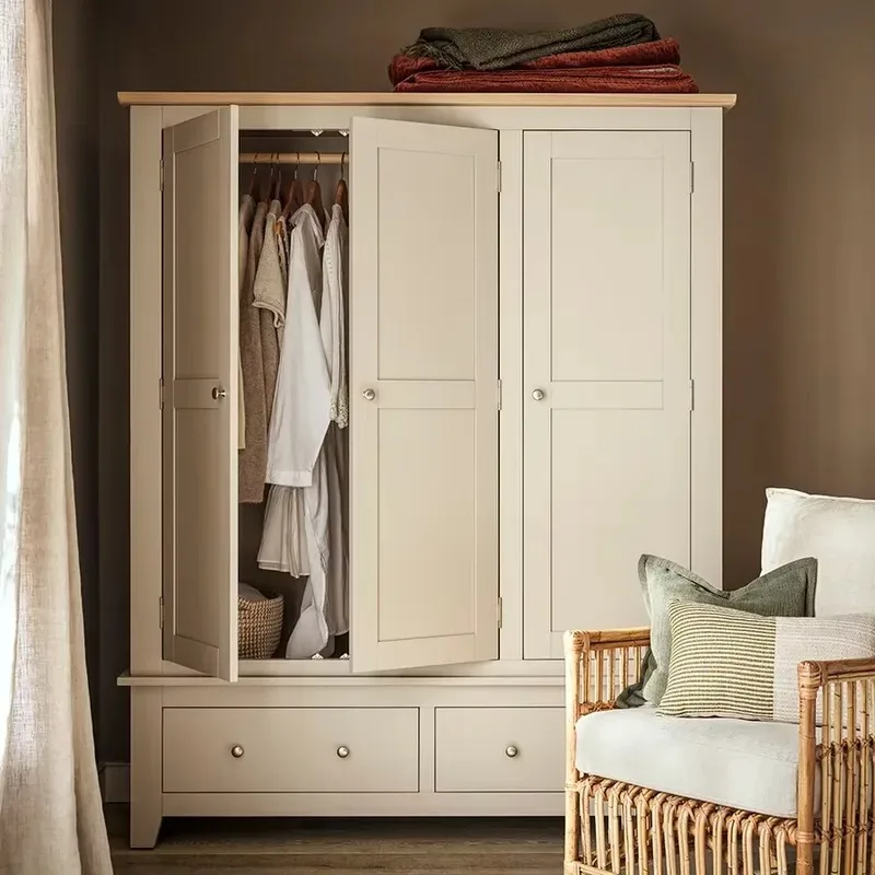 Modern Solid Wood Wardrobe with MDF Door Panels Height Adjustable Wall Mounted for Bedroom Apartment Hotel Home Office