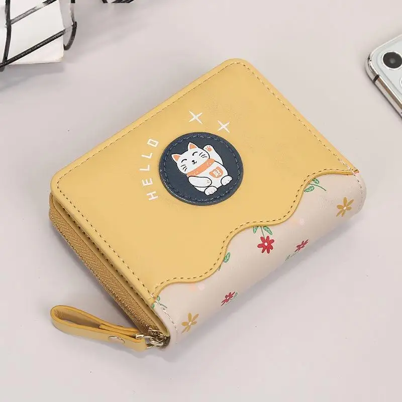 

Милый кошелек с мультяшным принтом, женский короткий кошелек на молнии для карт и денег, портативный, из силикона, с защитой от потери