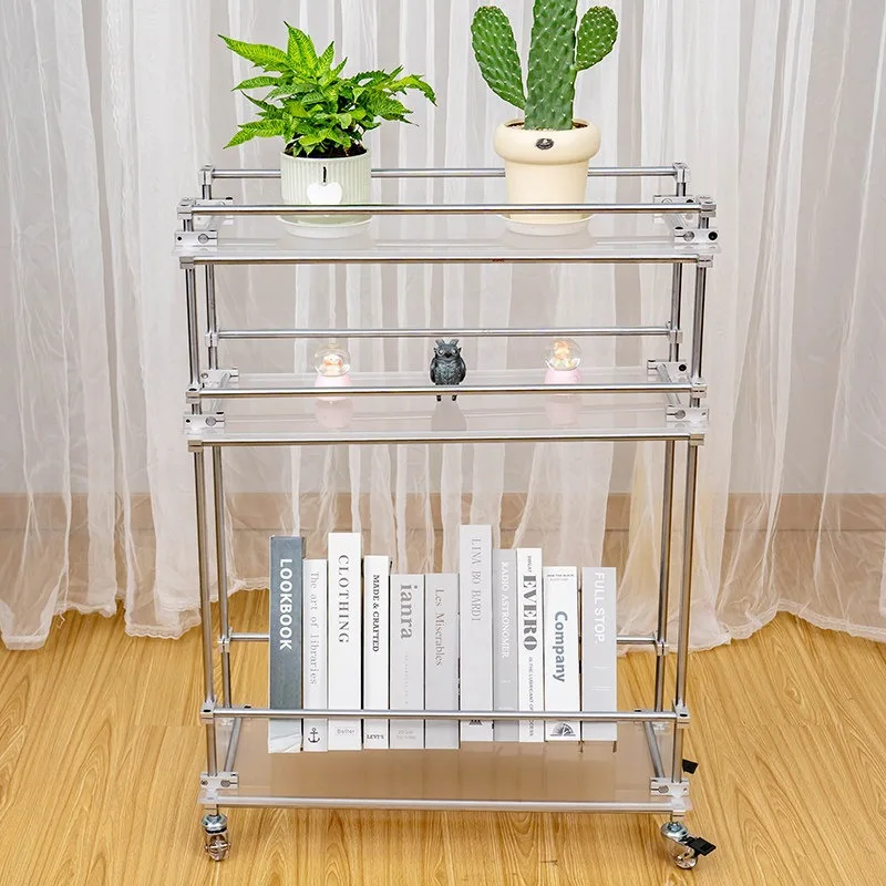 Acrylic Storage Racks Modern Minimalist Shelf Wheeled Movable Stand Indoor Multifunctional Household Storage Collect Gadget